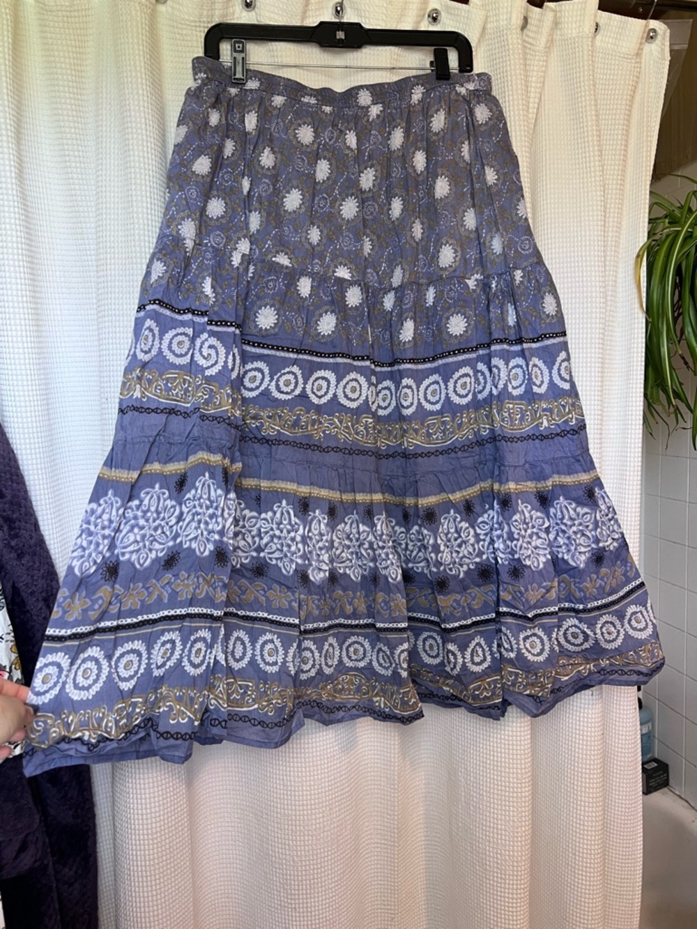 Bohemian Tiered Midi Skirt in Blue Print